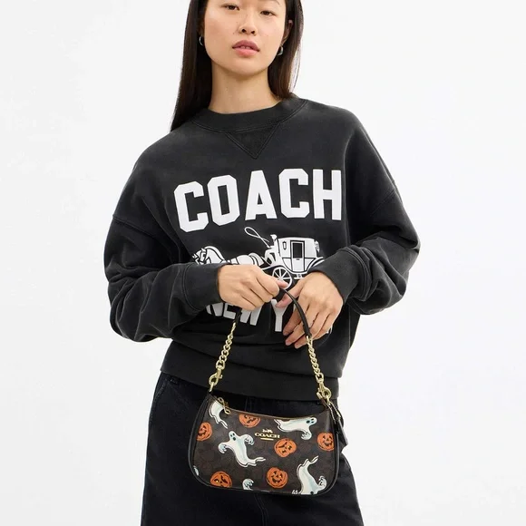 NWT Coach Teri Shoulder Bag In Signature Canvas Pumpkin Halloween Print CCE71 - Picture 3 of 15